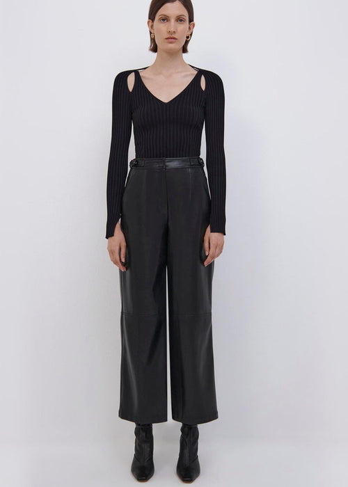 Jaime Vegan Leather Belted Pants (Black)
