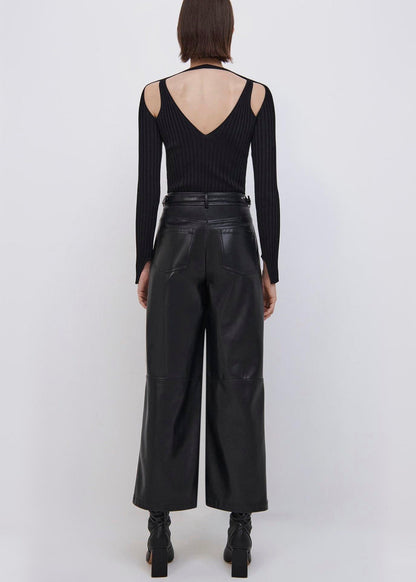 Jaime Vegan Leather Belted Pants (Black)