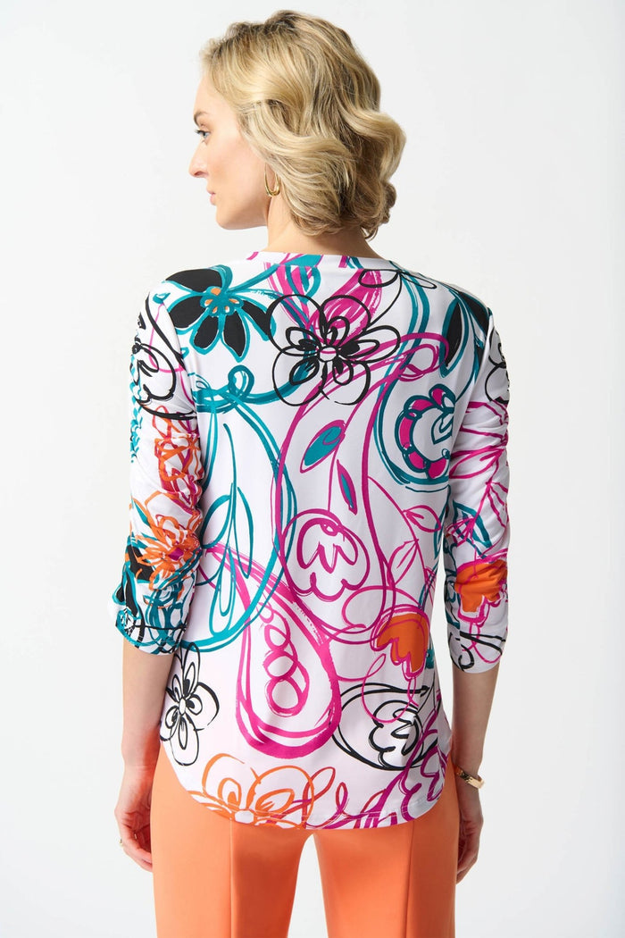 Joseph Ribkoff 242179 Vanilla Multi Paisley Print V-Neck Jersey Top - Dotique