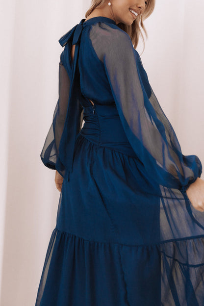 Petal and Pup USA DRESSES Julip Sheer Long Sleeve Maxi Dress - Navy