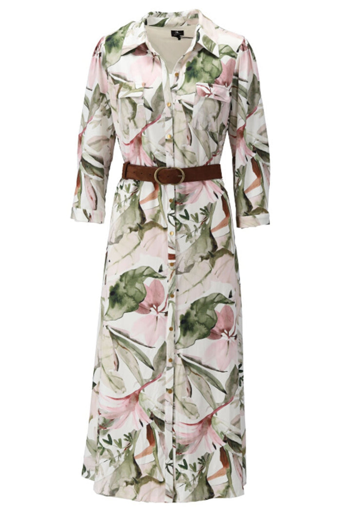 K-Design Y130 Off White Flower Print Shirt Dress & Belt - Dotique