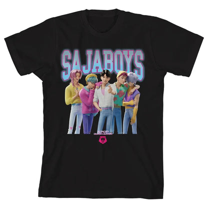 K-Pop Demon Hunters - Group Saja Boys Youth Black Crew Neck Short Sleeve T-Shirt - Kryptonite Character Store