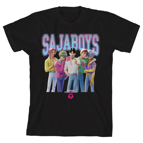K-Pop Demon Hunters - Group Saja Boys Youth Black Crew Neck Short Sleeve T-Shirt - Kryptonite Character Store