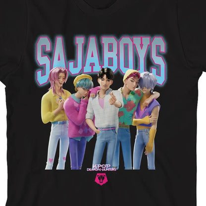K-Pop Demon Hunters - Group Saja Boys Youth Black Crew Neck Short Sleeve T-Shirt - Kryptonite Character Store