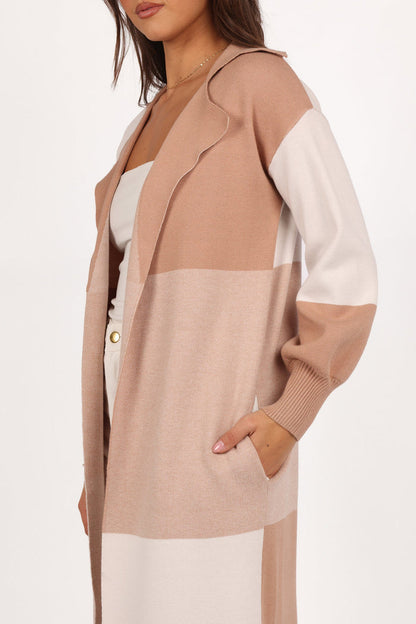 Petal and Pup USA KNITWEAR Kingston Large Check Long Cardigan - Beige Check