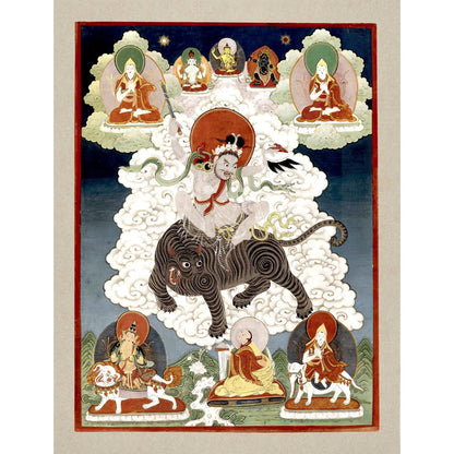 Korean Manjusri Wielding A Flaming Sword, Riding a Tiger | Buddhist Fine Art Print with Hangar