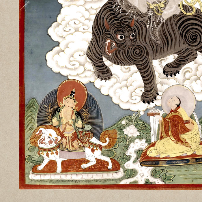 Korean Manjusri Wielding A Flaming Sword, Riding a Tiger | Buddhist Fine Art Print with Hangar