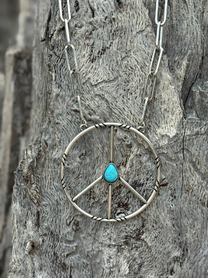 Large Paperclip Chain Peace Necklace