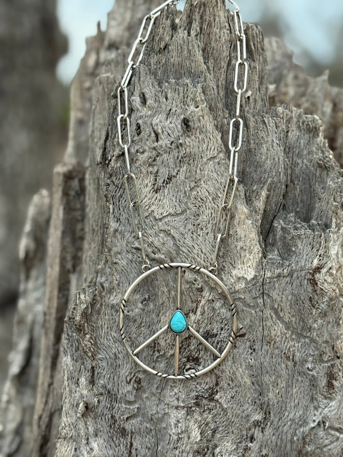 Large Paperclip Chain Peace Necklace