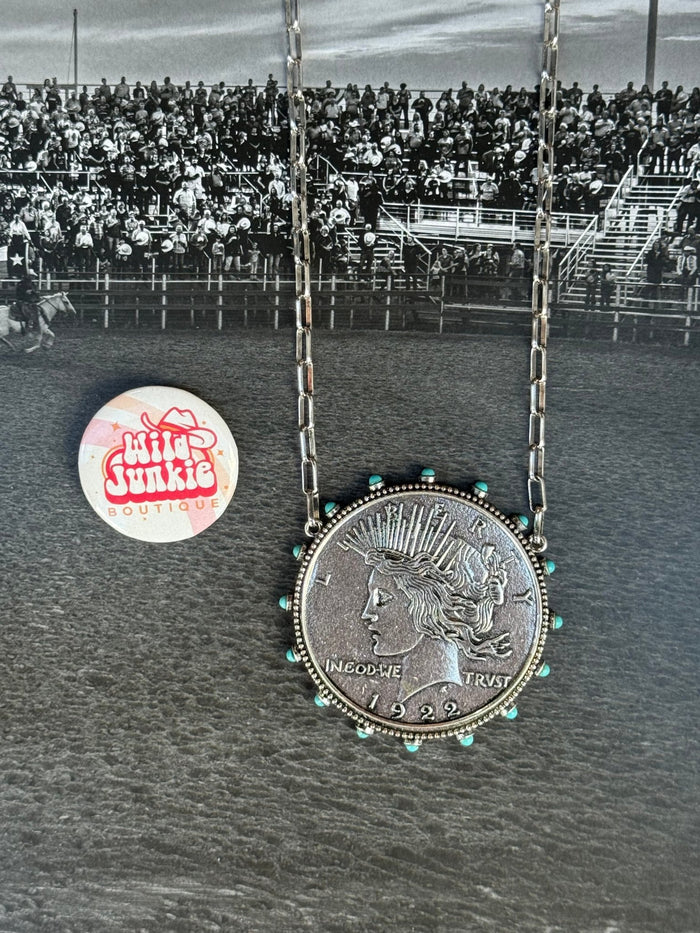 Large Western Liberty Coin Pendant Necklace