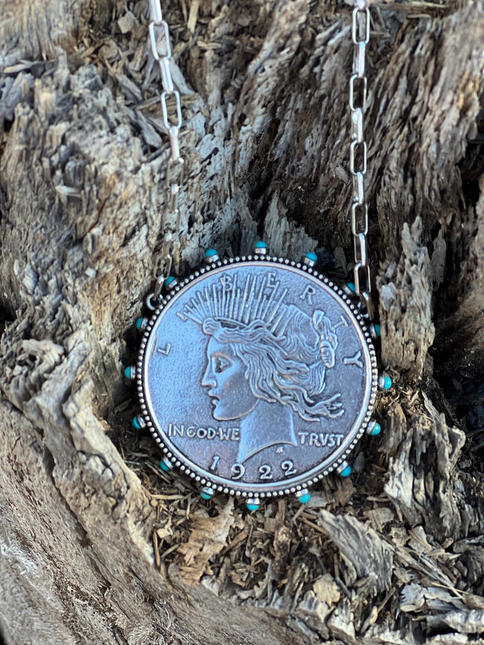 Large Western Liberty Coin Pendant Necklace