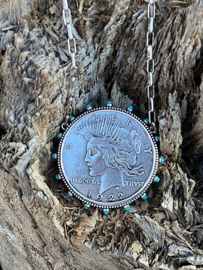Large Western Liberty Coin Pendant Necklace