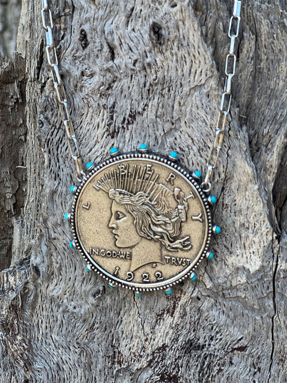 Large Western Liberty Coin Pendant Necklace