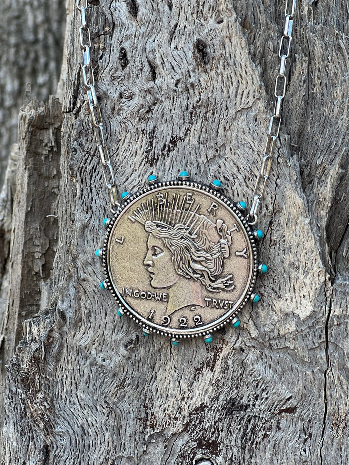 Large Western Liberty Coin Pendant Necklace