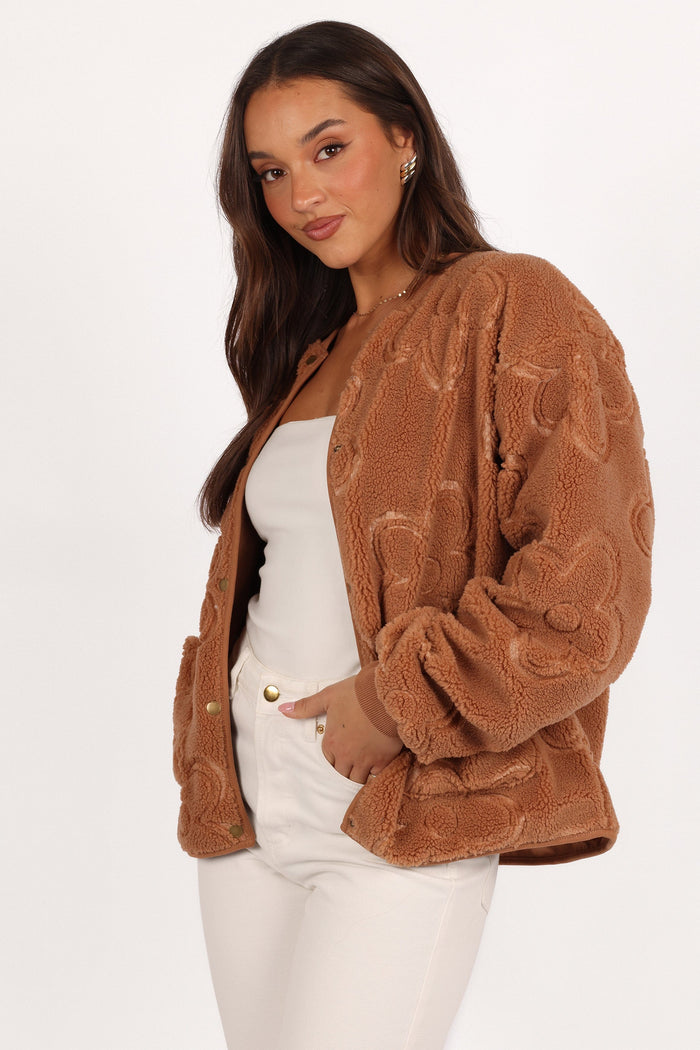 Petal and Pup USA OUTERWEAR Lasky Flower Pattern Button Down Jacket - Camel