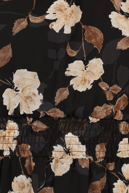 Petal and Pup USA DRESSES Layley One Shoulder Maxi Dress - Black Floral