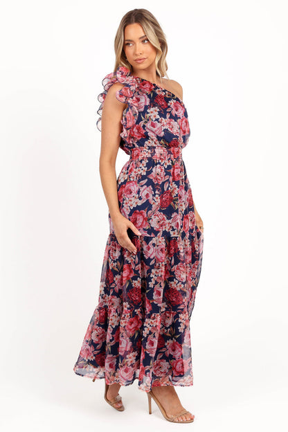 Petal and Pup USA DRESSES Layley One Shoulder Maxi Dress - Navy Floral