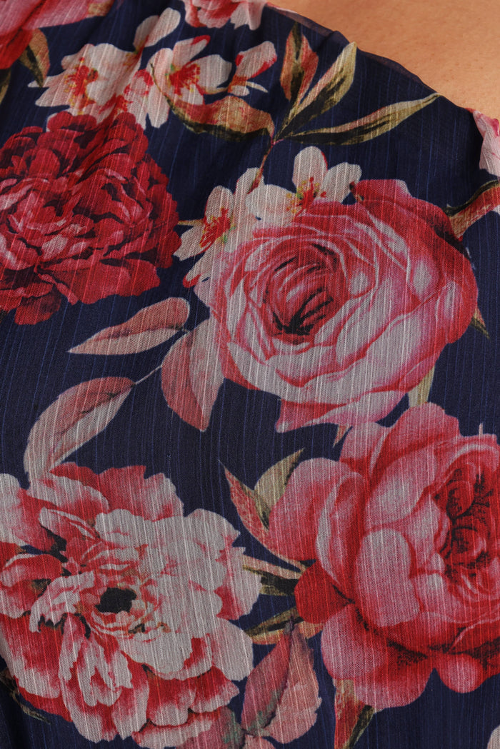 Petal and Pup USA DRESSES Layley One Shoulder Maxi Dress - Navy Floral