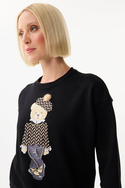 Leo & Ugo EH615 Black Teddy Motif Fine Knit Jumper - Dotique - Leo & Ugo