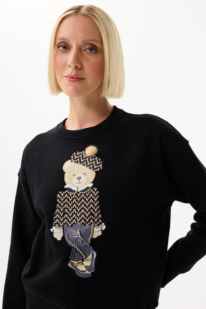 Leo & Ugo EH615 Black Teddy Motif Fine Knit Jumper - Dotique - Leo & Ugo
