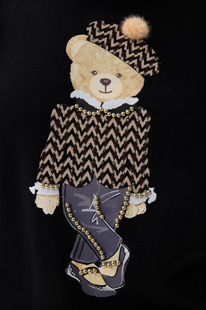 Leo & Ugo EH615 Black Teddy Motif Fine Knit Jumper - Dotique - Leo & Ugo