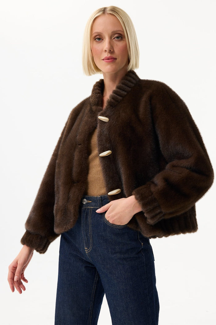 Leo & Ugo KH920 Brown Faux Fur Toggle Jacket - Dotique - Leo & Ugo