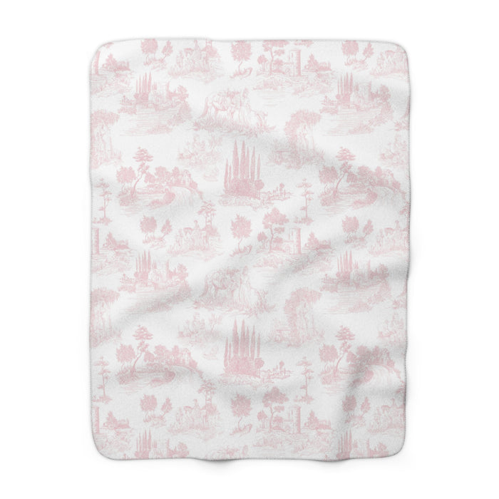 Light Pink Toile de Jouy Fleece Lined Blanket
