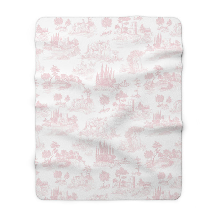 Light Pink Toile de Jouy Fleece Lined Blanket