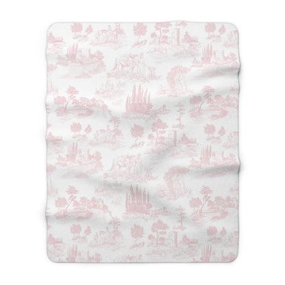 Light Pink Toile de Jouy Fleece Lined Blanket