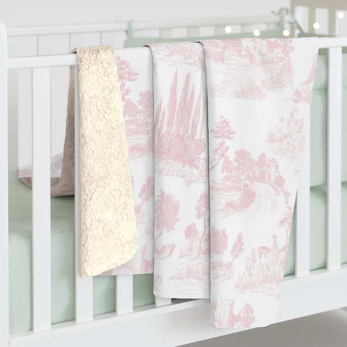 Light Pink Toile de Jouy Fleece Lined Blanket