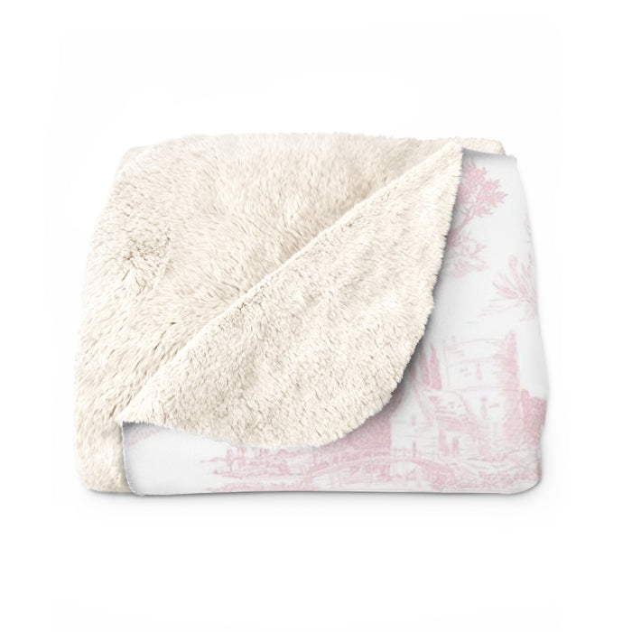 Light Pink Toile de Jouy Fleece Lined Blanket
