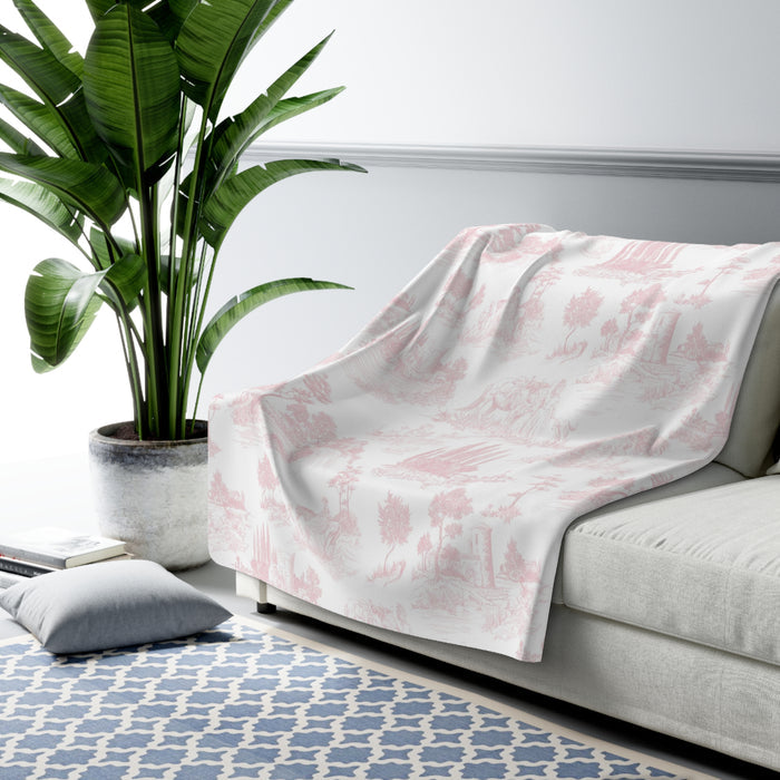 Light Pink Toile de Jouy Fleece Lined Blanket