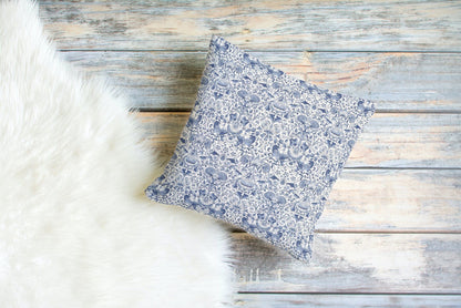 Lodden Cotton Throw Pillows William Morris Navy Blue
