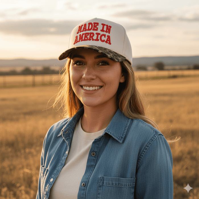 Made In America Embroidered Leopard Trucker Hat