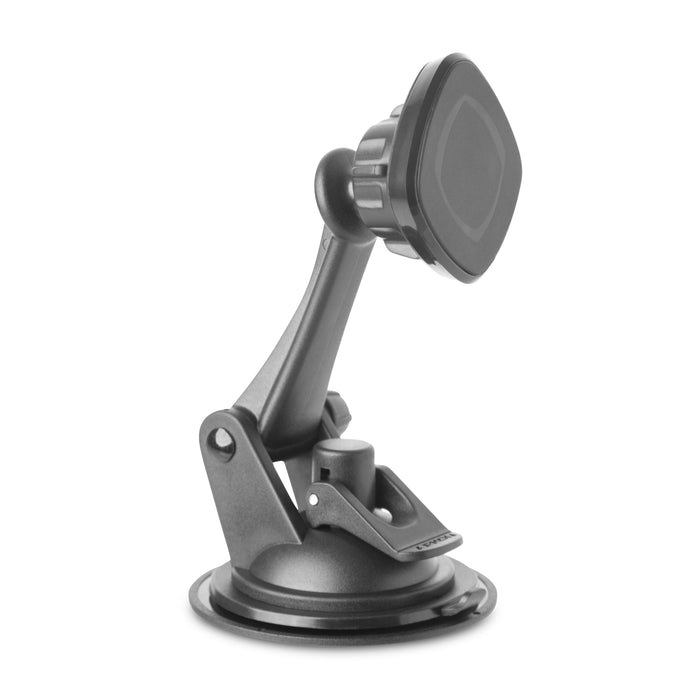 The Magnetic Phone Holder Mount for iPhone, Galaxy, and Note features an adjustable arm and suction cup base to securely attach to your dashboard or windshield for convenient, hands-free use.
