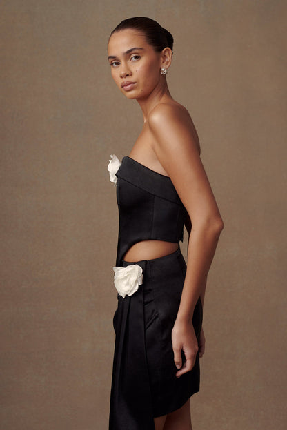 Margot Strapless Rose Corset - Black