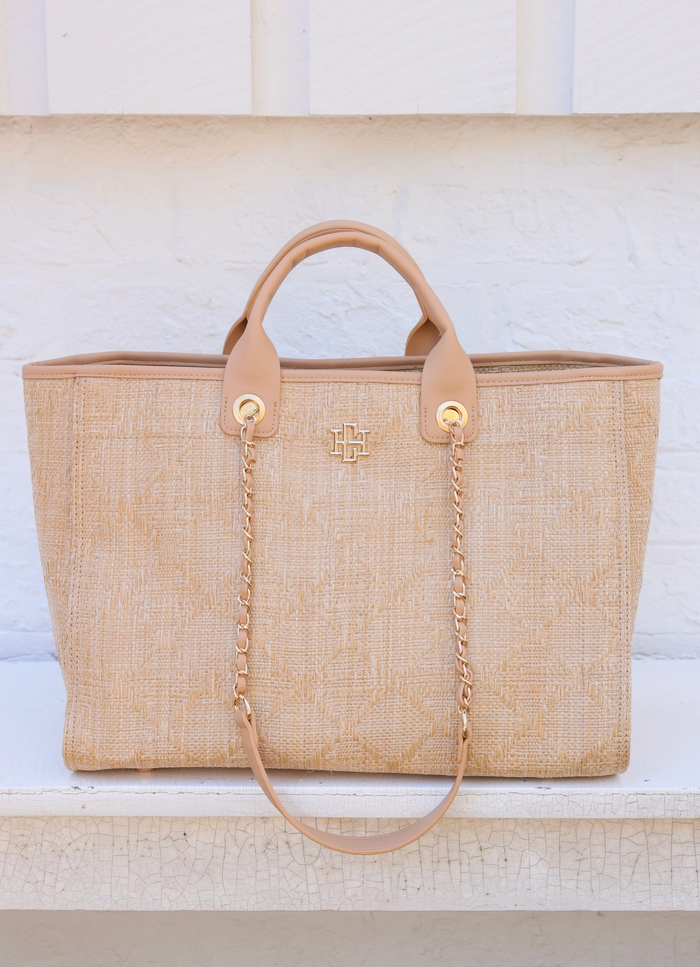 Melissa Tote Bag - Natural Lattice Tan Caroline hill handbag purse