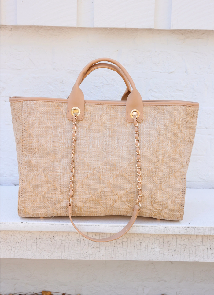 Melissa Tote Bag - Natural Lattice Tan