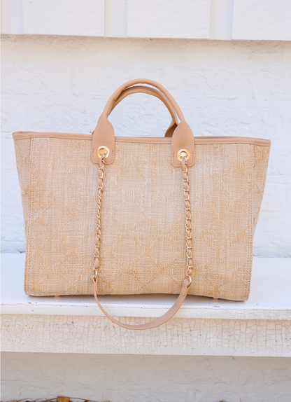 Melissa Tote Bag - Natural Lattice Tan
