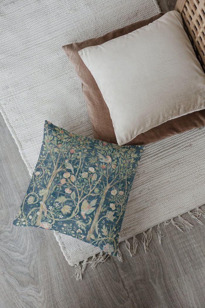 Melsetter Cotton Throw Pillows William Morris Dark Teal