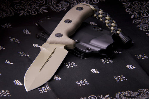 Microtech Crosshair Knife Tan Fixed Double Edge Blade (5" Tan Plain) 101-1TA - GearBarrel.com
