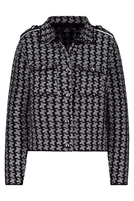 Monari 809062 Ash Grey Melange Houndstooth Knit Cardigan - Dotique - Monari