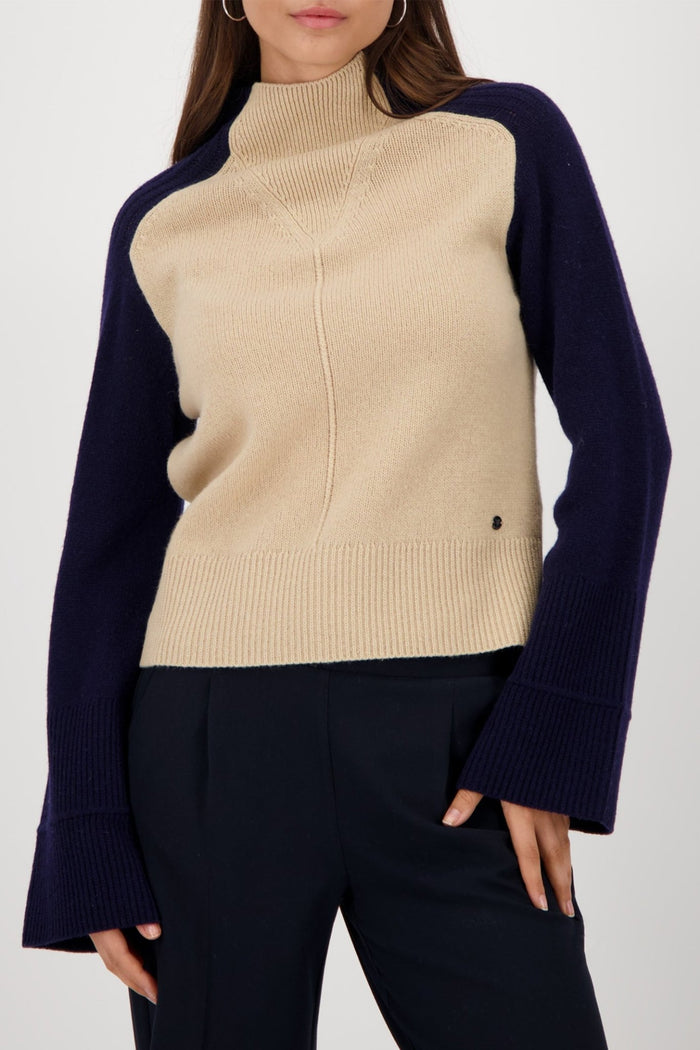 Monari 809119 Cinnamon Beige Colourblock Jumper - Dotique - Monari