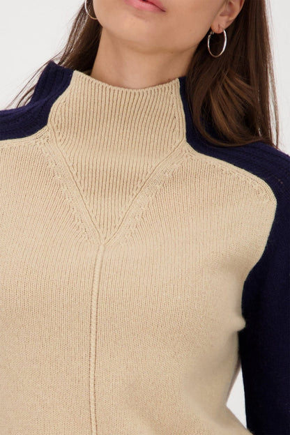 Monari 809119 Cinnamon Beige Colourblock Jumper - Dotique - Monari