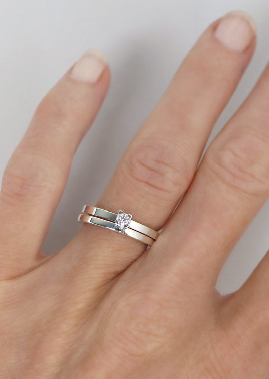Monet 0,10 ct + Silverring | Vigselring & Förlovningsring Par