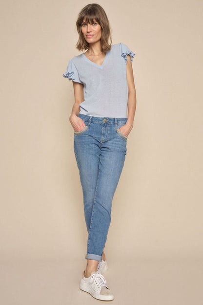 Mos Mosh 158900 MMGanna Cashmere Blue V-Neck Knit Top - Dotique