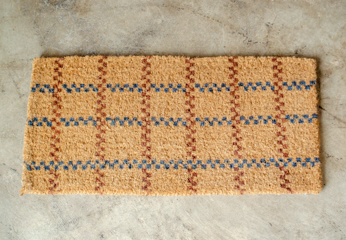 Navy & Deep Umber Plaid Natural Coir Doormat