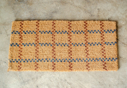 Navy & Deep Umber Plaid Natural Coir Doormat