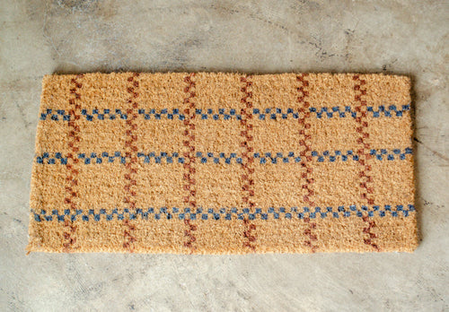 Navy & Deep Umber Plaid Natural Coir Doormat