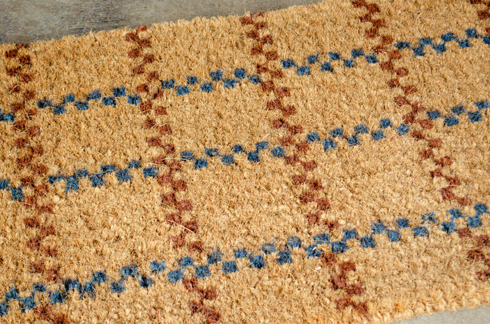 Navy & Deep Umber Plaid Natural Coir Doormat